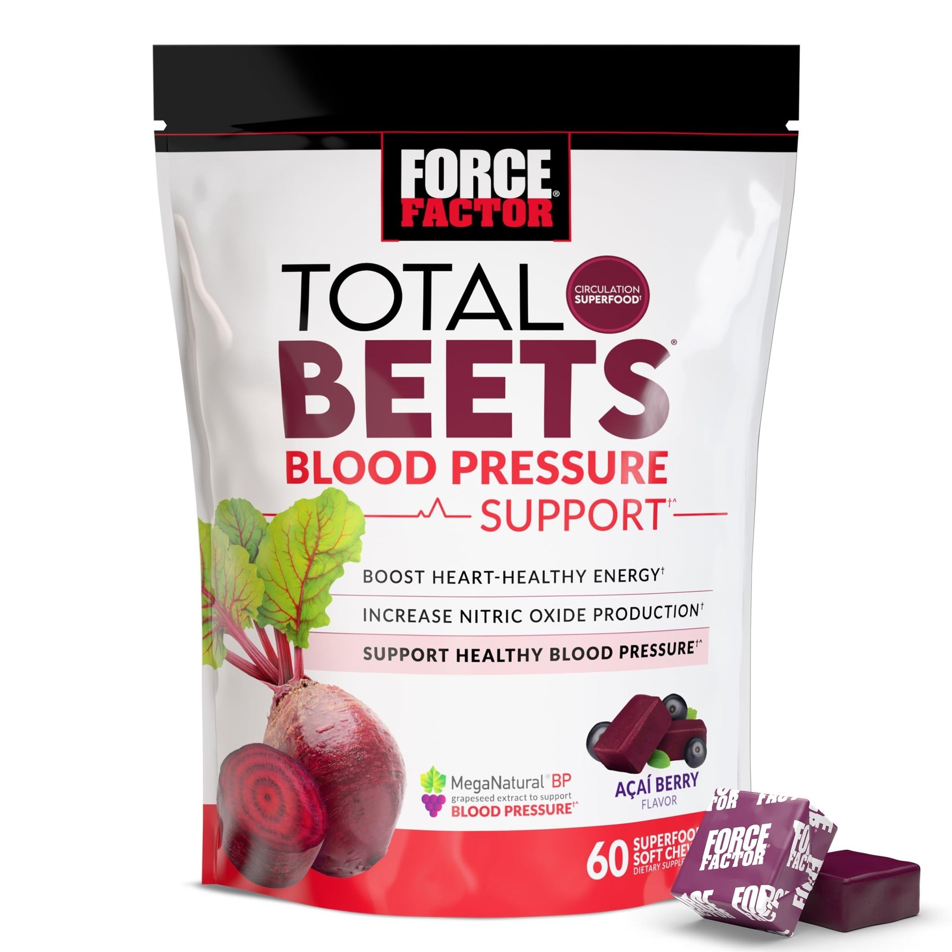 Force Factor Total Beets Blood Pressure Support Chews, Nitric Oxide Supplement with Beet Root Powder & Grape Seed Extract for Heart Health - dailyvitalstore
