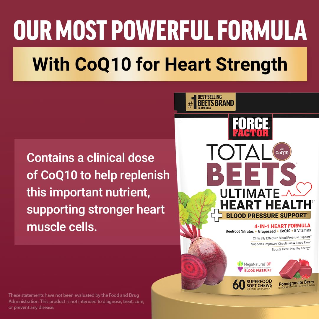 Force Factor Total Beets Blood Pressure Support Chews, Nitric Oxide Supplement with Beet Root Powder & Grape Seed Extract for Heart Health - dailyvitalstore