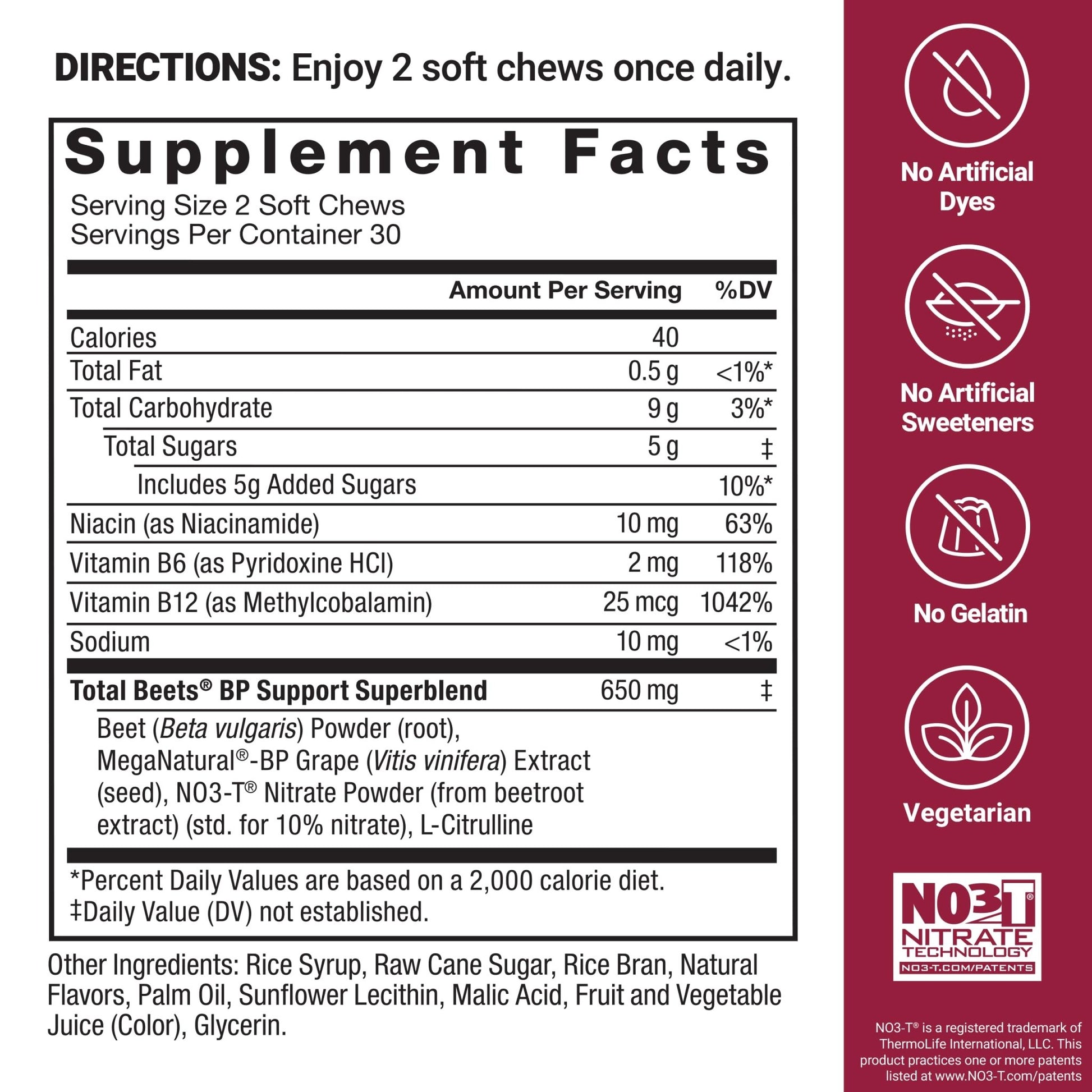Force Factor Total Beets Blood Pressure Support Chews, Nitric Oxide Supplement with Beet Root Powder & Grape Seed Extract for Heart Health - dailyvitalstore