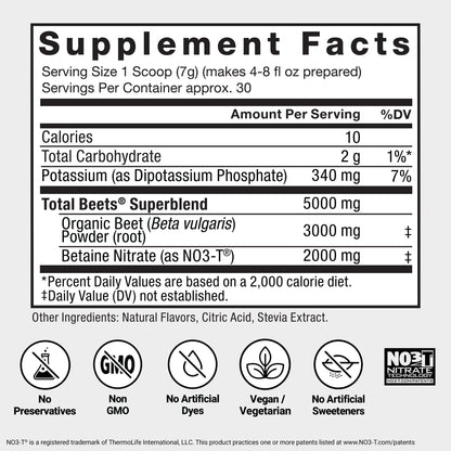 Force Factor Total Beets Drink Mix Superfood Powder with Nitrates to Support Circulation, Blood Flow, Nitric Oxide, Energy, Endurance, and Stamina - dailyvitalstore