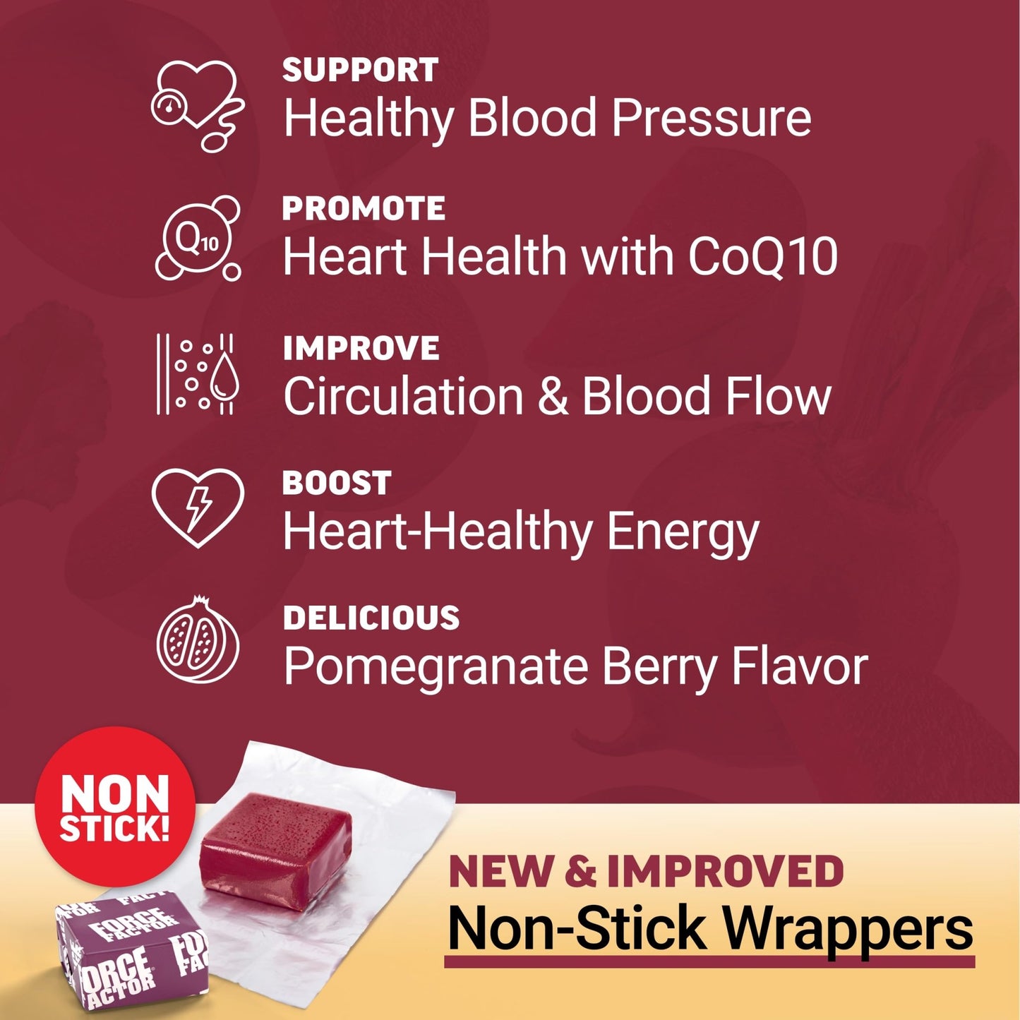 Force Factor Total Beets Ultimate Heart Health Chews for Blood Pressure Support, with Beetroot Powder, CoQ10, B Vitamins & Grapeseed Extract for Blood Flow - dailyvitalstore