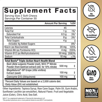 Force Factor Total Beets Ultimate Heart Health Chews for Blood Pressure Support, with Beetroot Powder, CoQ10, B Vitamins & Grapeseed Extract for Blood Flow - dailyvitalstore