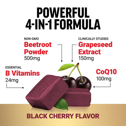Force Factor Total Beets Ultimate Heart Health Chews for Blood Pressure Support, with Beetroot Powder, CoQ10, B Vitamins & Grapeseed Extract for Blood Flow - dailyvitalstore