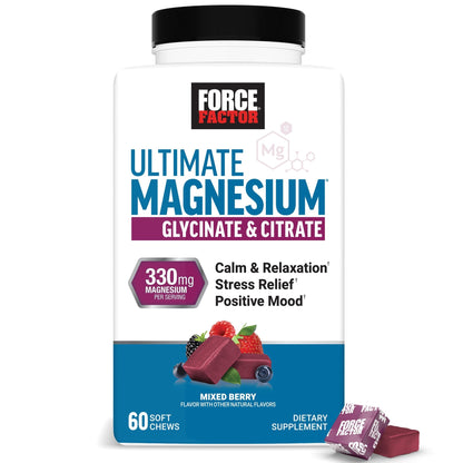 Force Factor Ultimate Magnesium Supplement, 330mg Magnesium Glycinate & Magnesium Citrate, Like Magnesium Gummies, Support Calm, Relaxation, - dailyvitalstore
