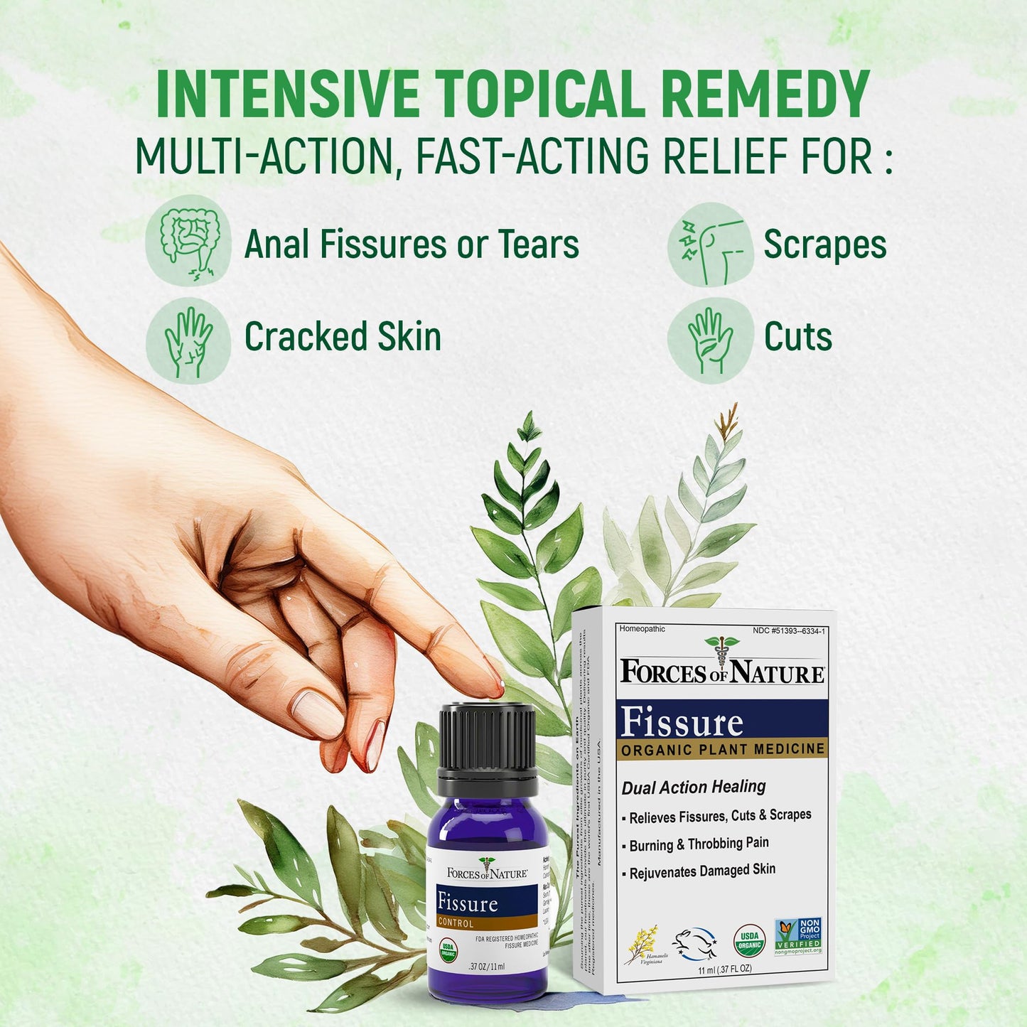 Forces of Nature Fissure Control, Organic Homeopathic Treatment with Witch Hazel for Anal Fissures, Hemorrhoid Related Irritation & Discomfort, Fast, Natural Topical Relief, 1 Fl Oz - dailyvitalstore
