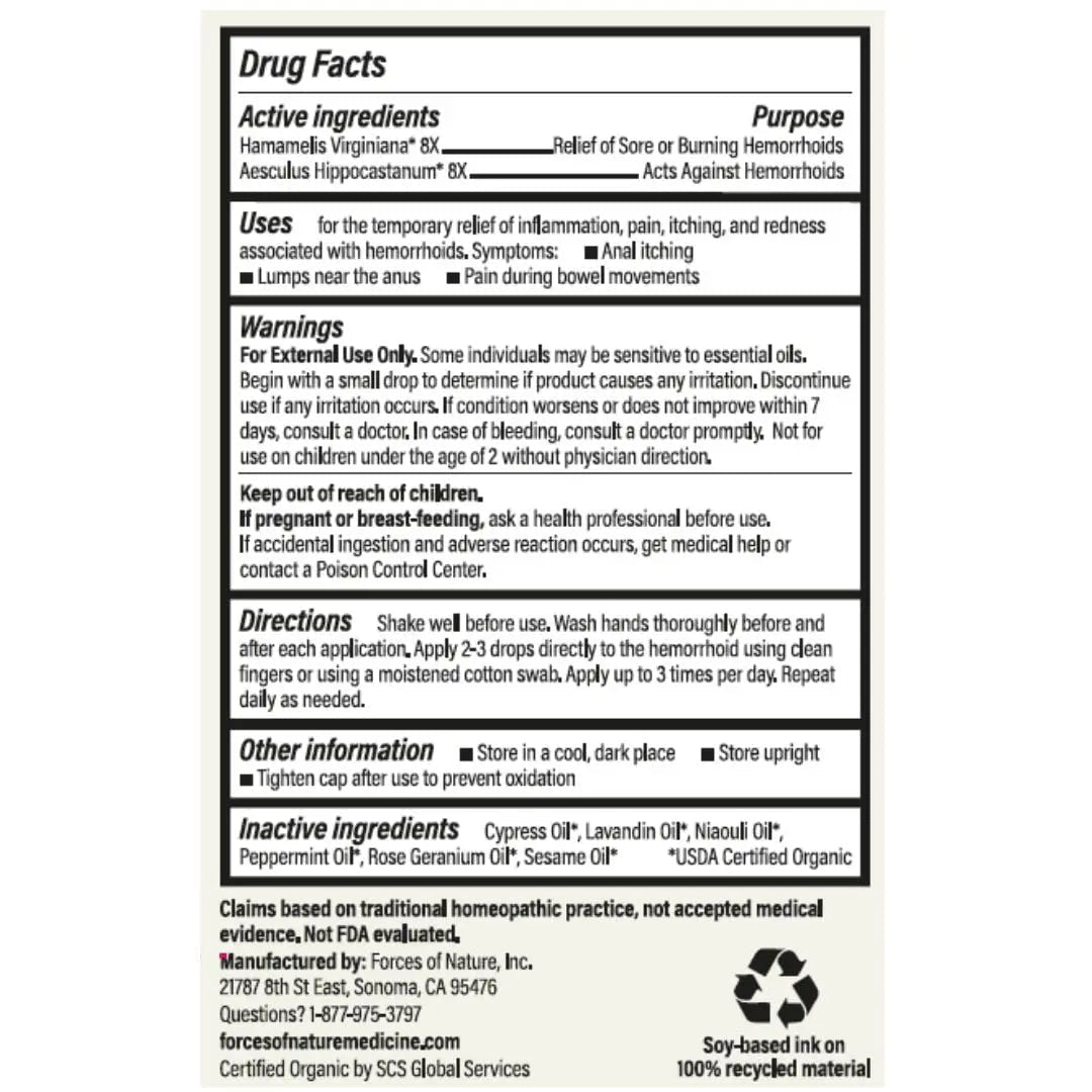 Forces of Nature Hemorrhoid Control Extra Strength, Organic Homeopathic Medicine with Witch Hazel, Horse Chestnut, and Soothing Essential Oils for Itching, Swelling & Discomfort, 5ml (0.17 fl oz) - dailyvitalstore