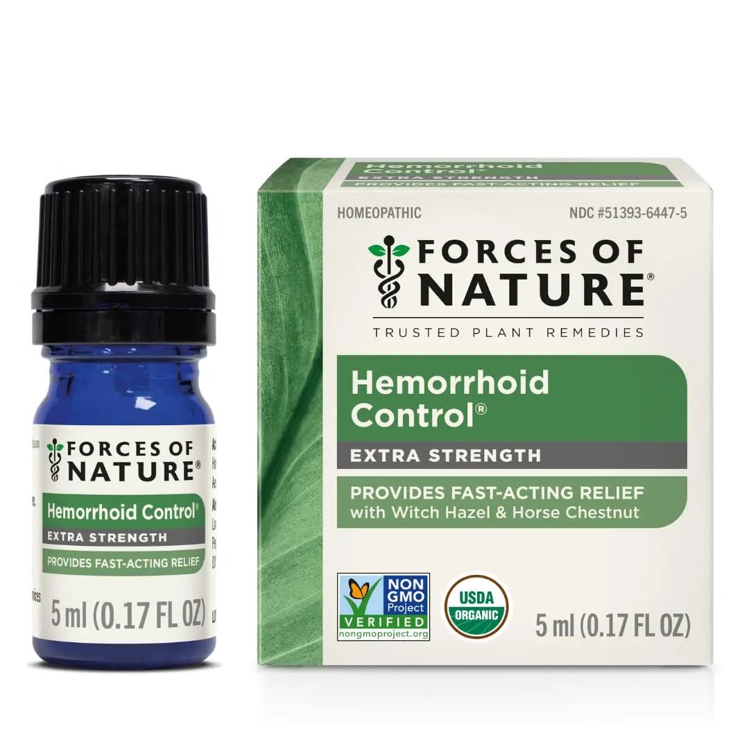 Forces of Nature Hemorrhoid Control Extra Strength, Organic Homeopathic Medicine with Witch Hazel, Horse Chestnut, and Soothing Essential Oils for Itching, Swelling & Discomfort, 5ml (0.17 fl oz) - dailyvitalstore