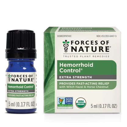 Forces of Nature Hemorrhoid Control Extra Strength, Organic Homeopathic Medicine with Witch Hazel, Horse Chestnut, and Soothing Essential Oils for Itching, Swelling & Discomfort, 5ml (0.17 fl oz) - dailyvitalstore