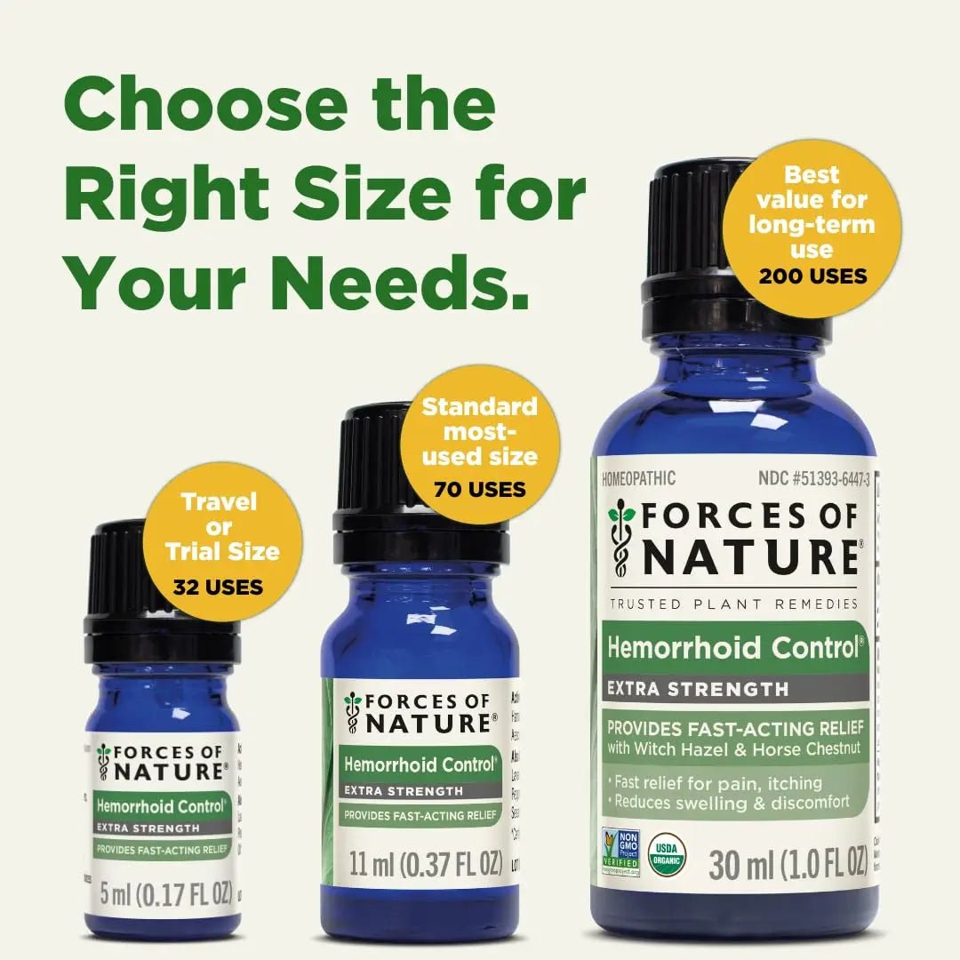 Forces of Nature Hemorrhoid Control Extra Strength, Organic Homeopathic Medicine with Witch Hazel, Horse Chestnut, and Soothing Essential Oils for Itching, Swelling & Discomfort, 5ml (0.17 fl oz) - dailyvitalstore