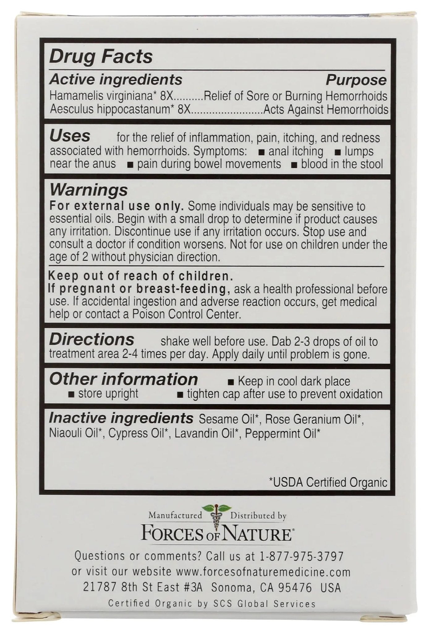 Forces of Nature Hemorrhoid Control Extra Strength, Organic Homeopathic Medicine with Witch Hazel, Horse Chestnut, and Soothing Essential Oils for Itching, Swelling & Discomfort, 5ml (0.17 fl oz) - dailyvitalstore