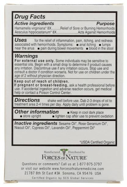 Forces of Nature Hemorrhoid Control Extra Strength, Organic Homeopathic Medicine with Witch Hazel, Horse Chestnut, and Soothing Essential Oils for Itching, Swelling & Discomfort, 5ml (0.17 fl oz) - dailyvitalstore