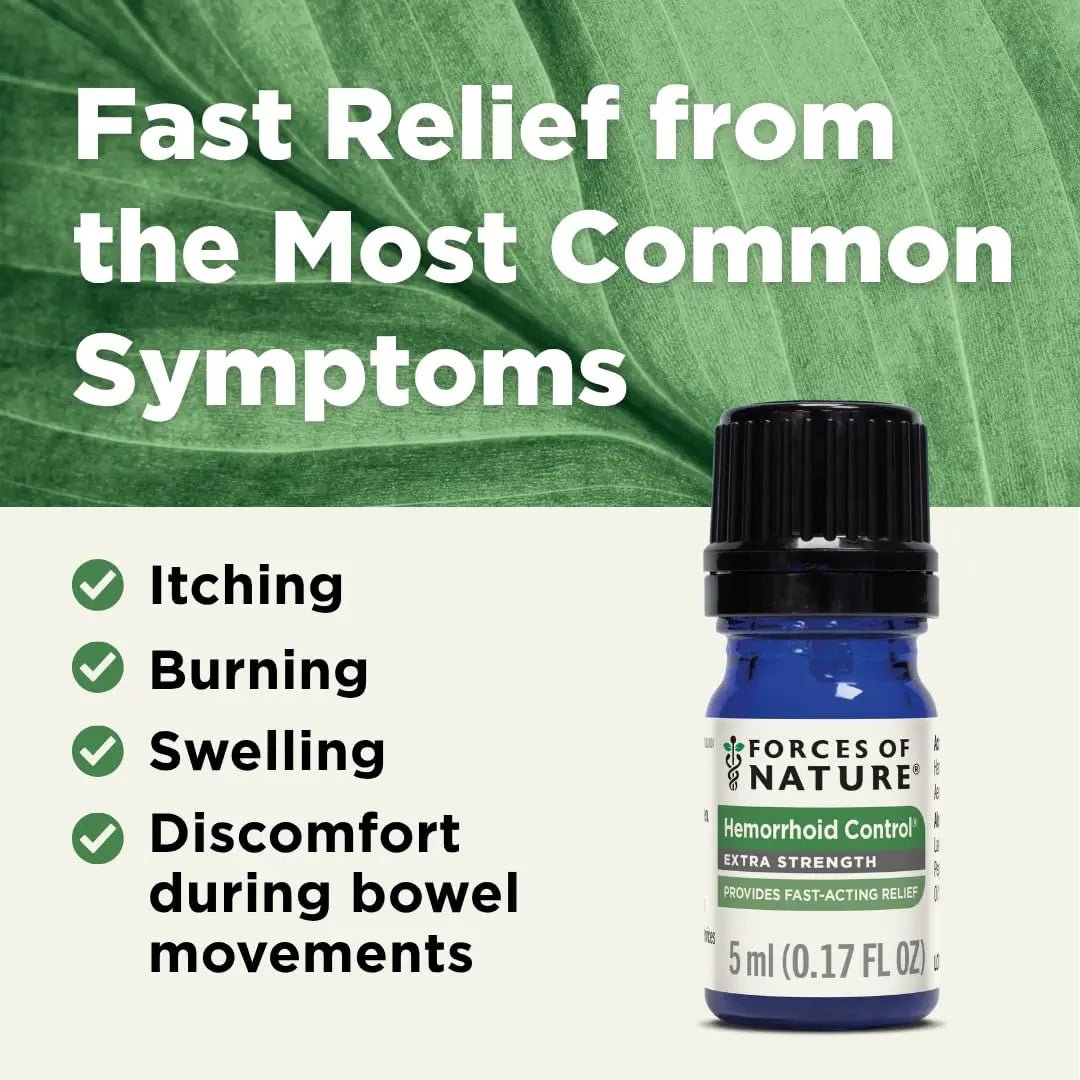 Forces of Nature Hemorrhoid Control Extra Strength, Organic Homeopathic Medicine with Witch Hazel, Horse Chestnut, and Soothing Essential Oils for Itching, Swelling & Discomfort, 5ml (0.17 fl oz) - dailyvitalstore