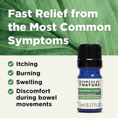 Forces of Nature Hemorrhoid Control Extra Strength, Organic Homeopathic Medicine with Witch Hazel, Horse Chestnut, and Soothing Essential Oils for Itching, Swelling & Discomfort, 5ml (0.17 fl oz) - dailyvitalstore