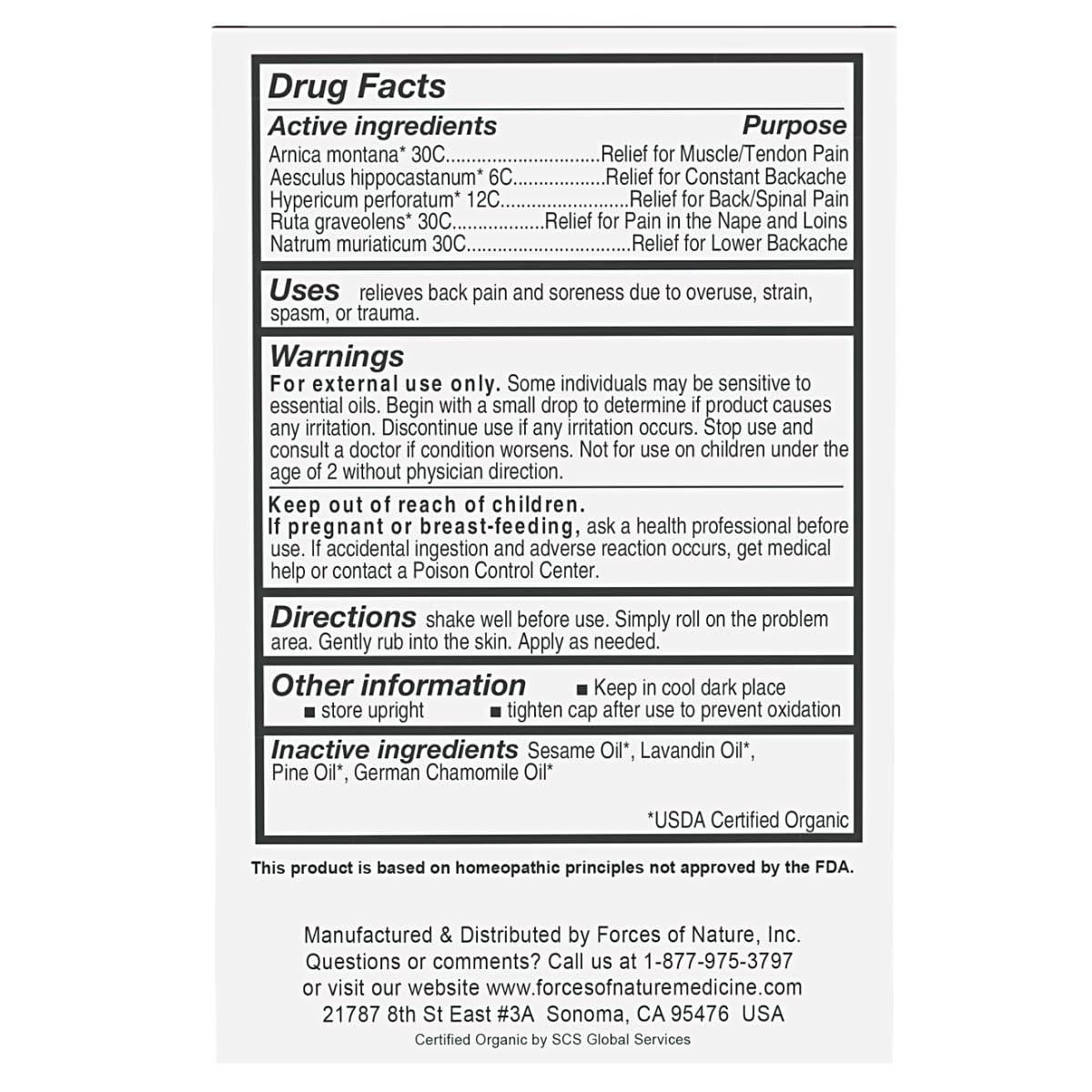 Forces of Nature Natural, Organic Back Pain Relief, w/Arnica & St John's Wort, Fast Acting Anti-Inflammatory Topical Muscle Soother for Lower Back, Sciatica, Neck, Non-GMO, Cruelty-Free, 0.14 Fl Oz - dailyvitalstore