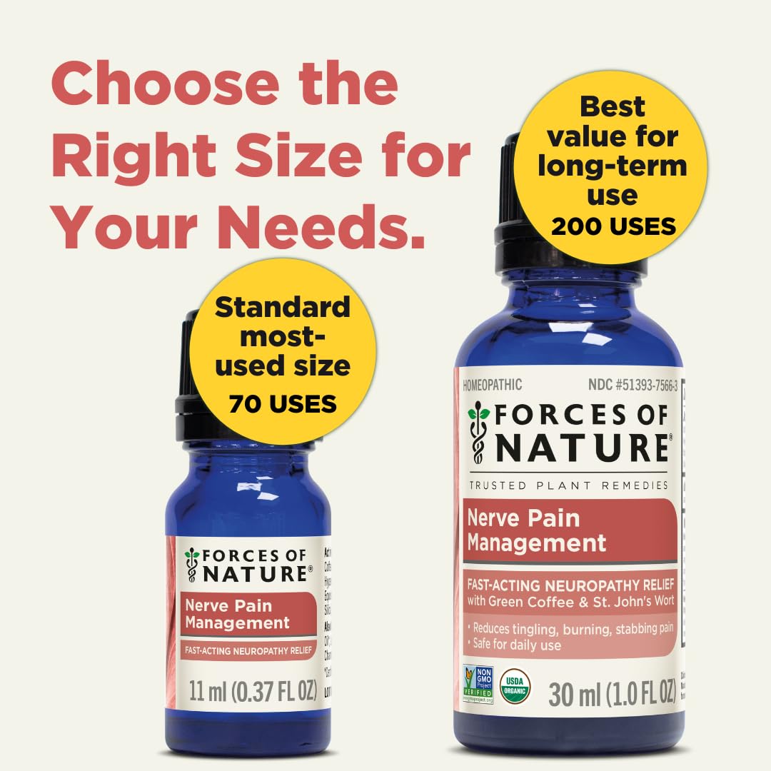Forces of Nature Nerve Pain Management, Organic Topical Relief for Neuropathy & Nerve Discomfort, Homeopathic Medicine Supports Relief from Shooting Pains for Back, Hands, Legs and Feet, .37 fl oz - dailyvitalstore