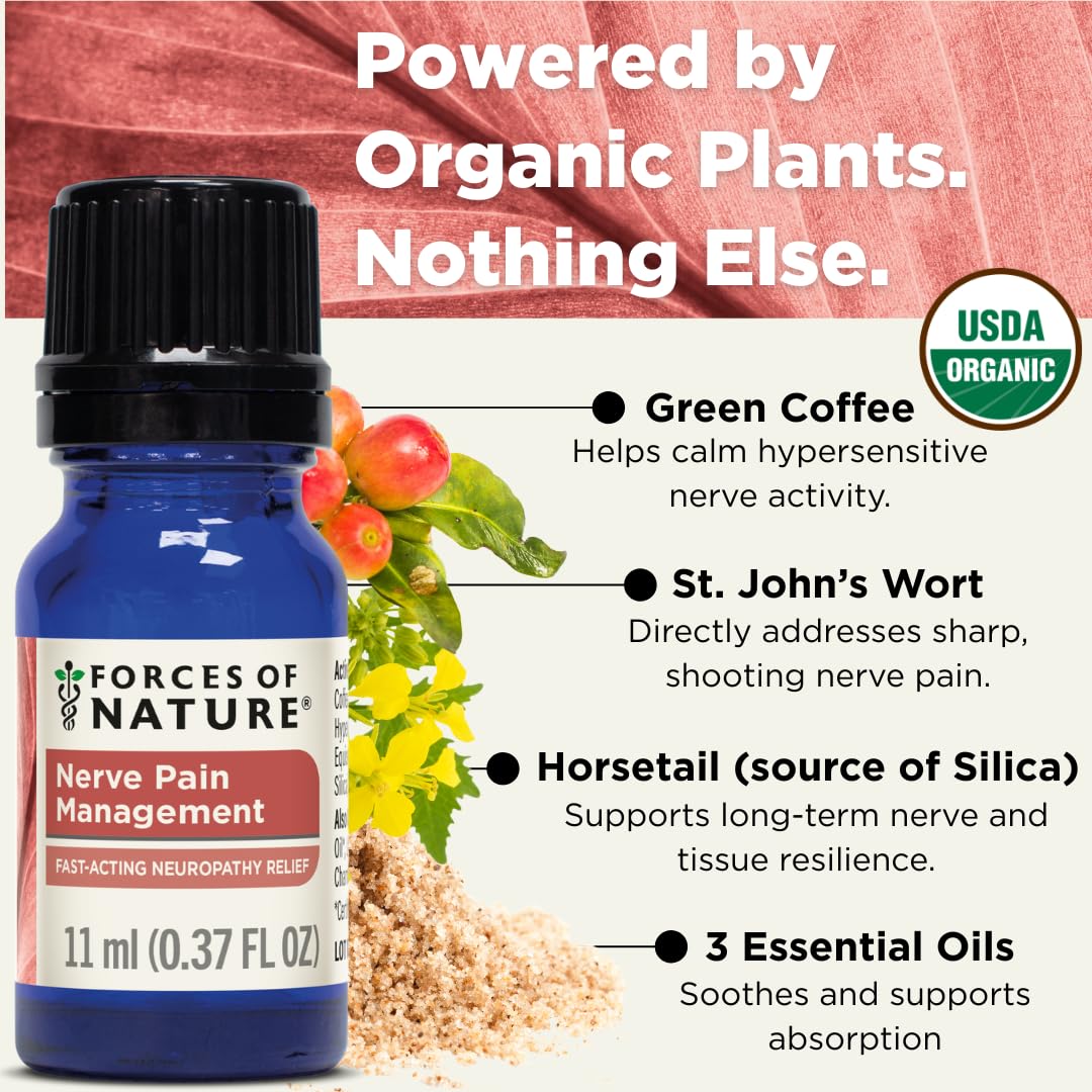 Forces of Nature Nerve Pain Management, Organic Topical Relief for Neuropathy & Nerve Discomfort, Homeopathic Medicine Supports Relief from Shooting Pains for Back, Hands, Legs and Feet, .37 fl oz - dailyvitalstore