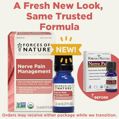 Forces of Nature Nerve Pain Management, Organic Topical Relief for Neuropathy & Nerve Discomfort, Homeopathic Medicine Supports Relief from Shooting Pains for Back, Hands, Legs and Feet, .37 fl oz - dailyvitalstore