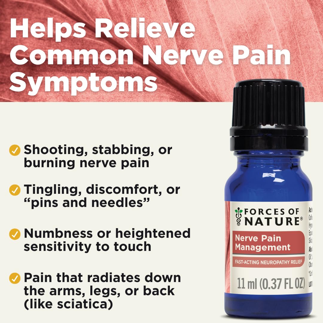 Forces of Nature Nerve Pain Management, Organic Topical Relief for Neuropathy & Nerve Discomfort, Homeopathic Medicine Supports Relief from Shooting Pains for Back, Hands, Legs and Feet, .37 fl oz - dailyvitalstore