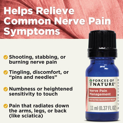 Forces of Nature Nerve Pain Management, Organic Topical Relief for Neuropathy & Nerve Discomfort, Homeopathic Medicine Supports Relief from Shooting Pains for Back, Hands, Legs and Feet, .37 fl oz - dailyvitalstore