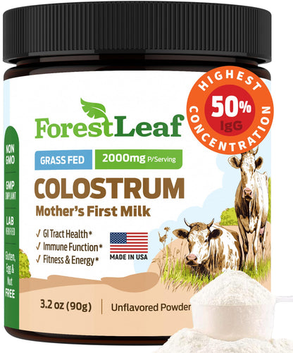 ForestLeaf Colostrum Powder 50% IgG Highest Pure Concentration, Grass Fed Colostrum Supplement for Gut Health, Immune Support and Muscle Recovery, - dailyvitalstore