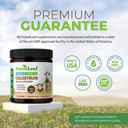 ForestLeaf Colostrum Powder 50% IgG Highest Pure Concentration, Grass Fed Colostrum Supplement for Gut Health, Immune Support and Muscle Recovery, Bovine Colostrum for Humans, Unflavored, 45 Servings - dailyvitalstore