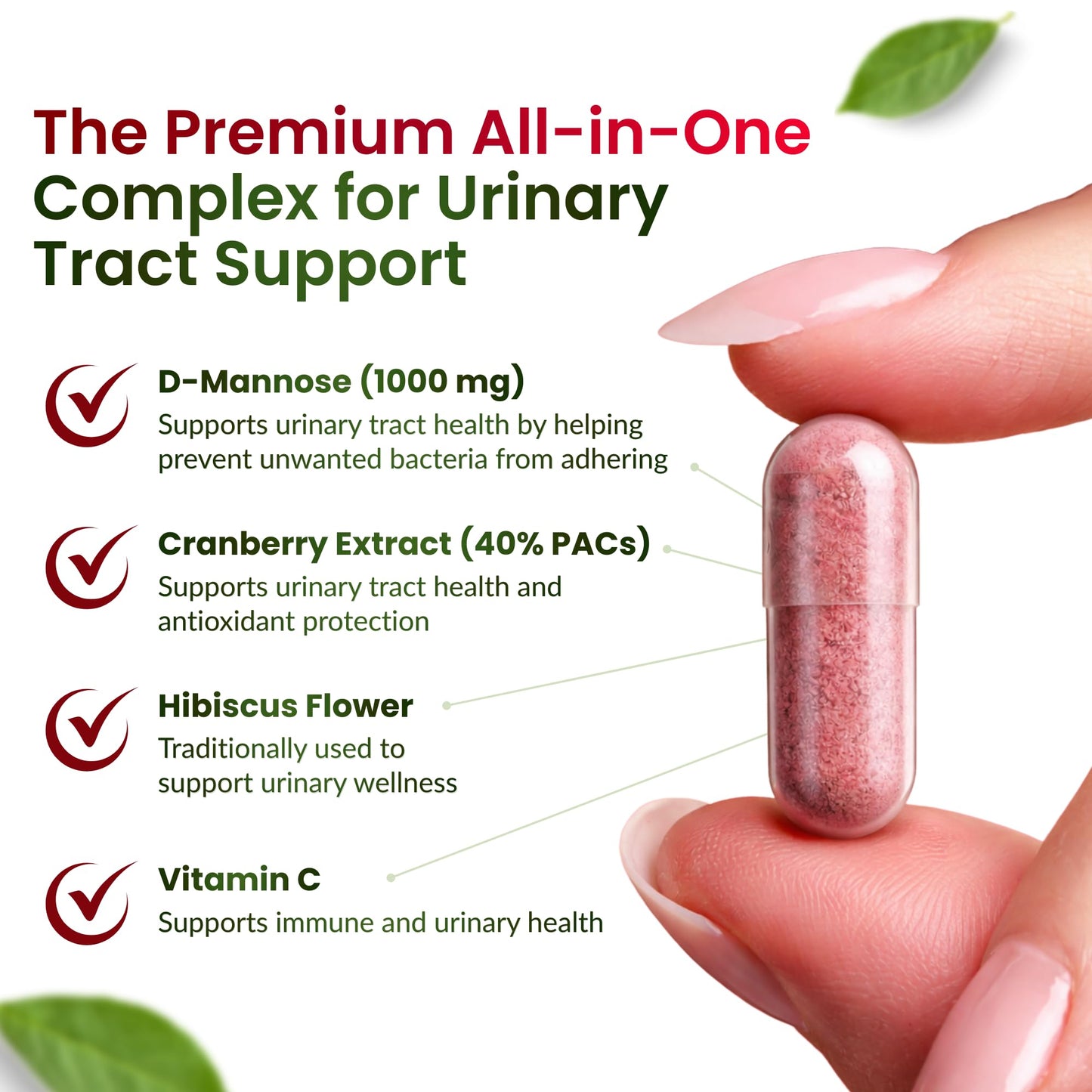 ForestLeaf D Mannose Supplements for Women & Men - D-Mannose 1000mg Capsules with Cranberry, Hibiscus & VIT C - DMannose Pills for UTI, Urinary Tract & Bladder Support - 120 Caps - dailyvitalstore