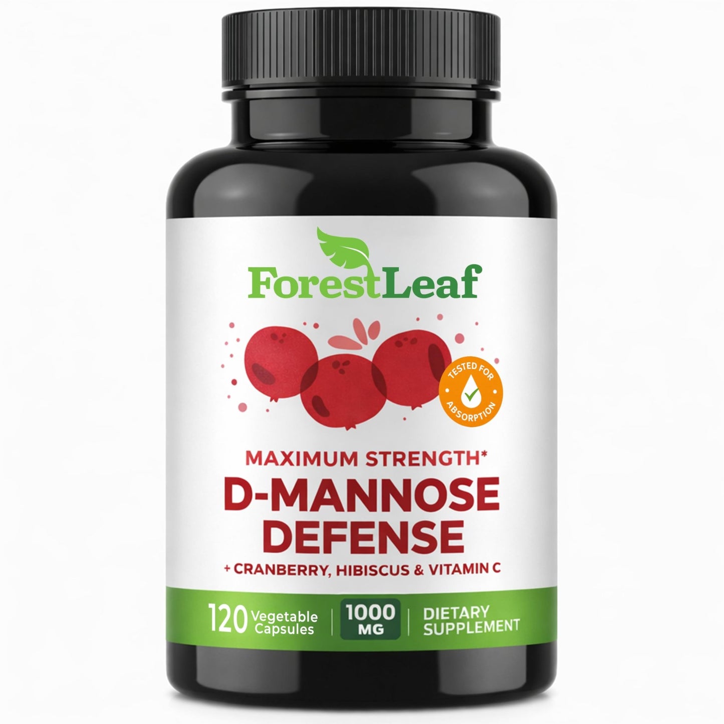 ForestLeaf D Mannose Supplements for Women & Men - D-Mannose 1000mg Capsules with Cranberry, Hibiscus & VIT C - DMannose Pills for UTI, Urinary Tract & Bladder Support - 120 Caps - dailyvitalstore