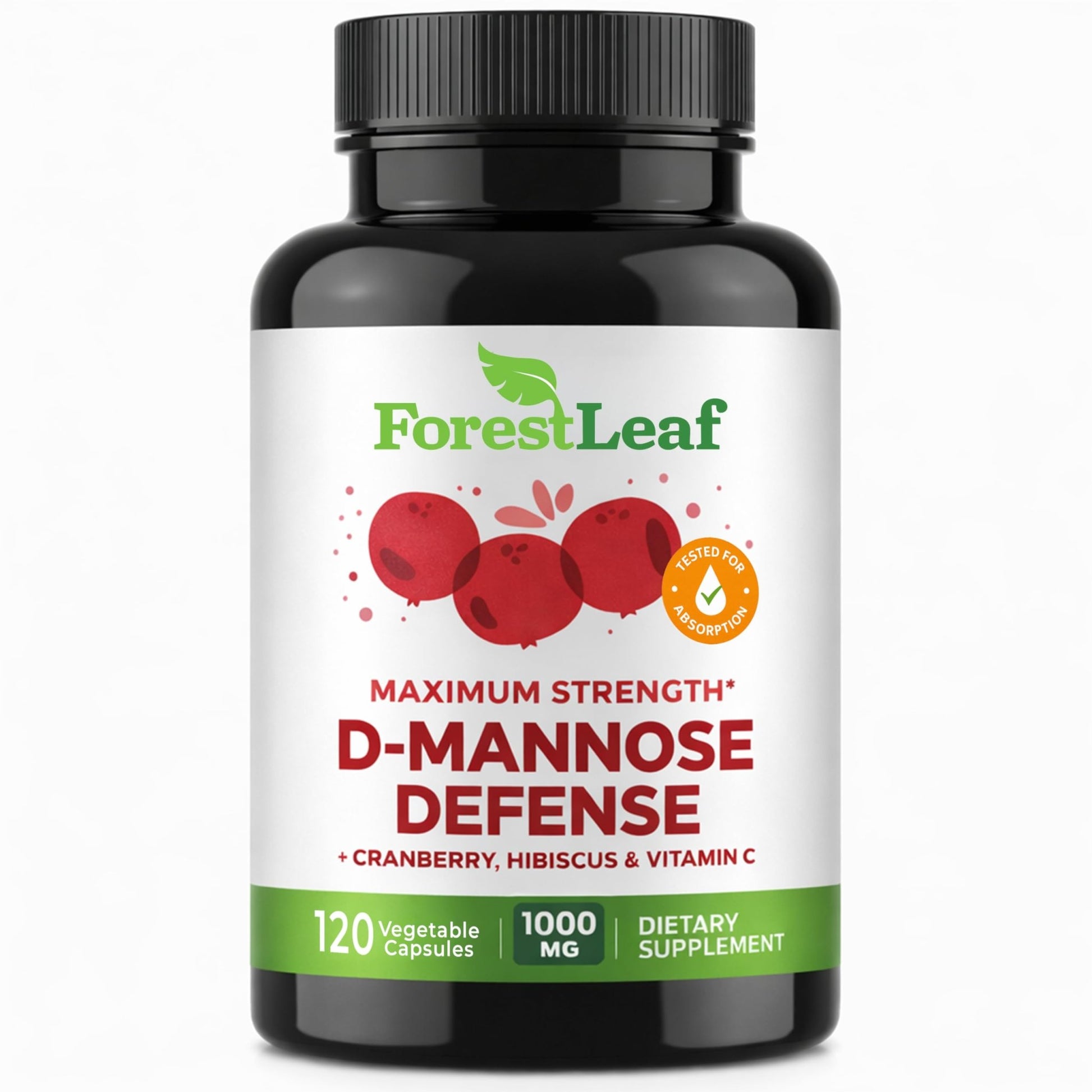 ForestLeaf D Mannose Supplements for Women & Men - D-Mannose 1000mg Capsules with Cranberry, Hibiscus & VIT C - DMannose Pills for UTI, Urinary Tract & Bladder Support - 120 Caps - dailyvitalstore