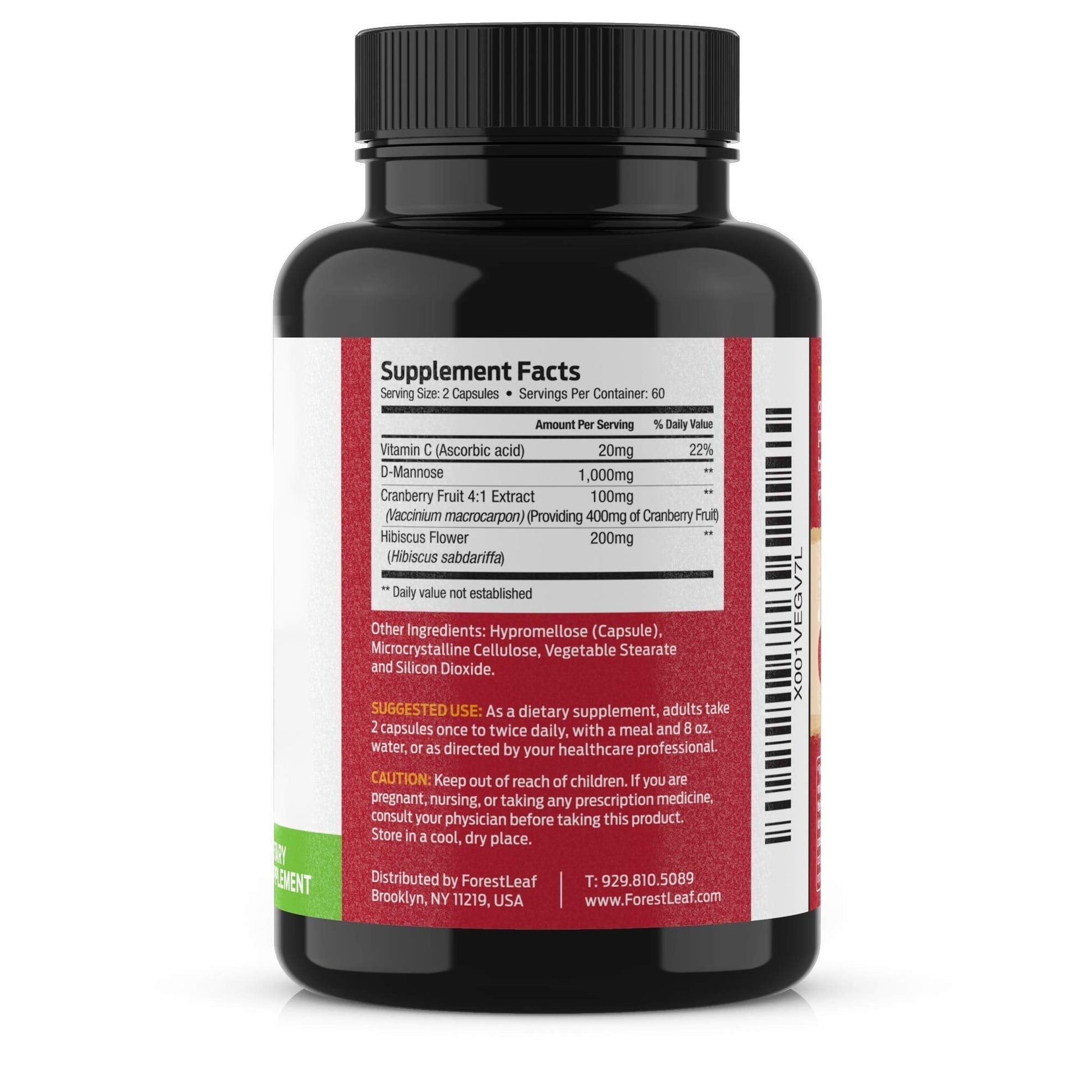 ForestLeaf D Mannose Supplements for Women & Men - D-Mannose 1000mg Capsules with Cranberry, Hibiscus & VIT C - DMannose Pills for UTI, Urinary Tract & Bladder Support - 120 Caps - dailyvitalstore