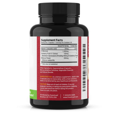 ForestLeaf D Mannose Supplements for Women & Men - D-Mannose 1000mg Capsules with Cranberry, Hibiscus & VIT C - DMannose Pills for UTI, Urinary Tract & Bladder Support - 120 Caps - dailyvitalstore