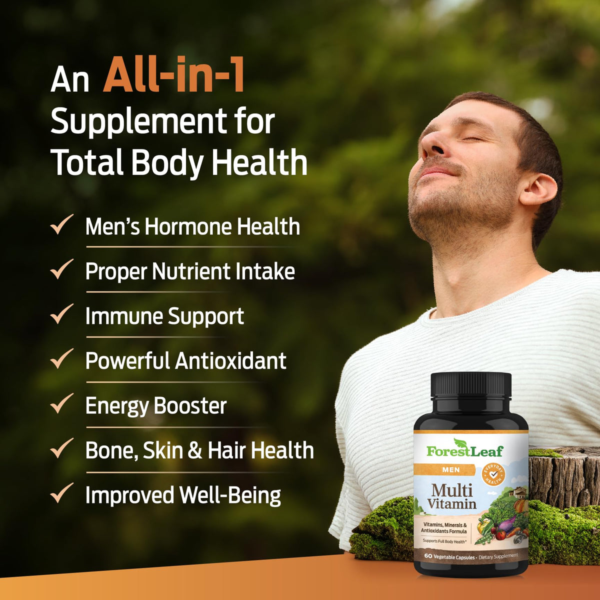 ForestLeaf Daily Vitamin Multivitamin for Men, Multi-Vitamin for Men - Mens Multivitamins & Multiminerals Supplement | All Essential Vitamins Needed for Health, Longevity & Energy | 60 Veg Caps - dailyvitalstore