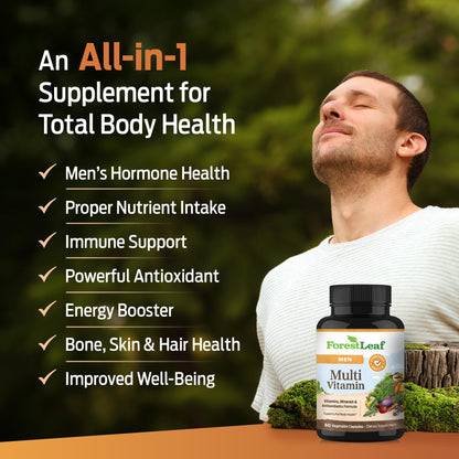 ForestLeaf Daily Vitamin Multivitamin for Men, Multi-Vitamin for Men - Mens Multivitamins & Multiminerals Supplement | All Essential Vitamins Needed for Health, Longevity & Energy | 60 Veg Caps - dailyvitalstore
