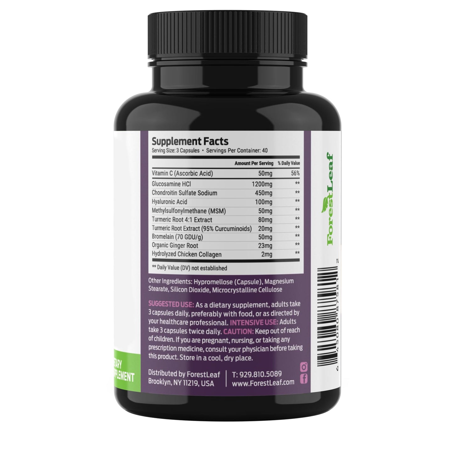 ForestLeaf Glucosamine Chondroitin MSM Joint Supplement Complex - 1200mg - 120 Caps - dailyvitalstore