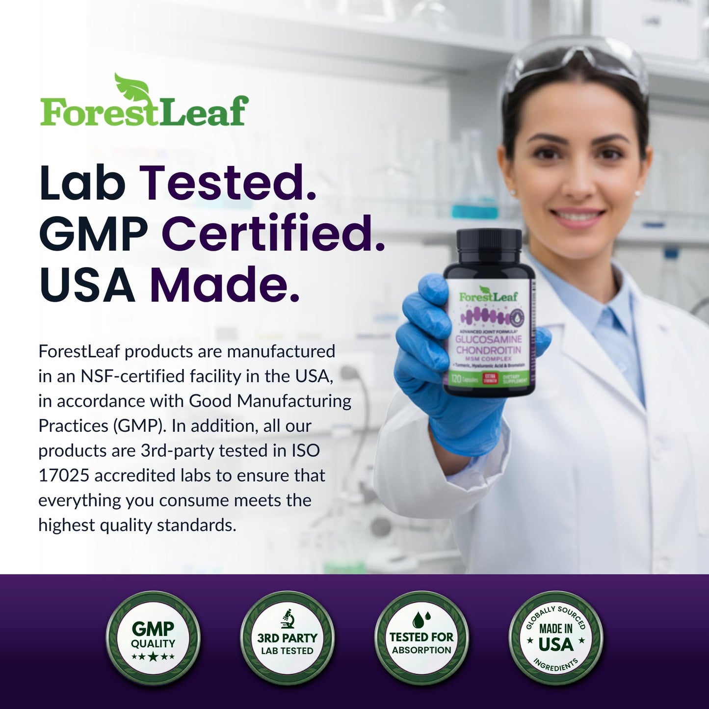ForestLeaf Glucosamine Chondroitin MSM Joint Supplement Complex - 1200mg - 120 Caps - dailyvitalstore