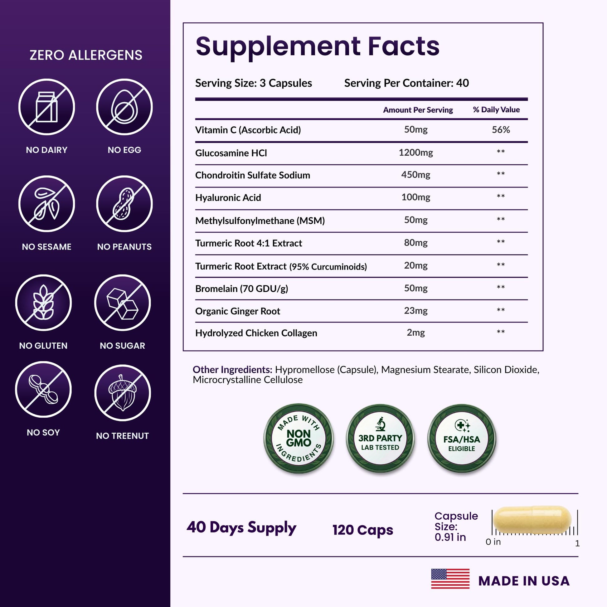 ForestLeaf Glucosamine Chondroitin MSM Joint Supplement Complex - 1200mg - 120 Caps - dailyvitalstore
