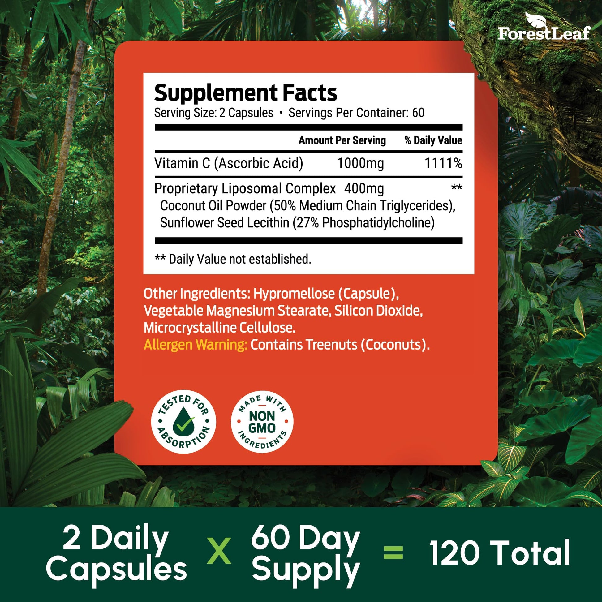 ForestLeaf Liposomal Vitamin C 1400mg Capsules | High Dose Vitamin C Liposomal Supplement w Coconut Oil Fatty Acids | Fast Absorption | Immune Support, - dailyvitalstore