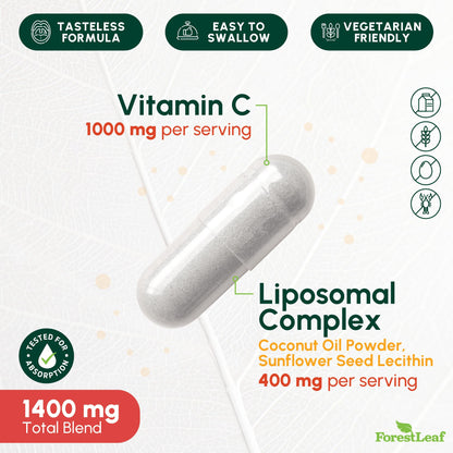 ForestLeaf Liposomal Vitamin C 1400mg Capsules | High Dose Vitamin C Liposomal Supplement w Coconut Oil Fatty Acids | Fast Absorption | Immune Support, - dailyvitalstore