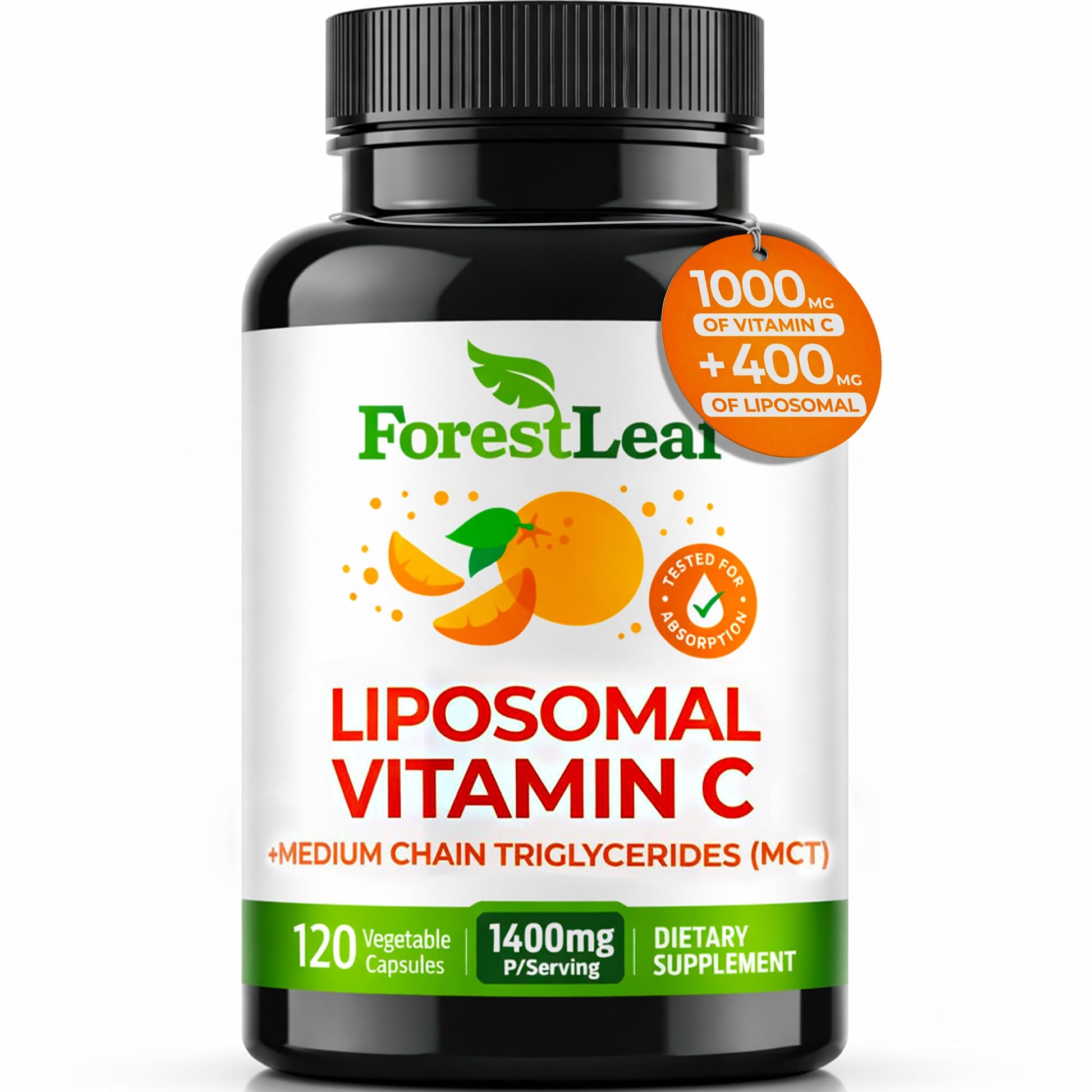 ForestLeaf Liposomal Vitamin C 1400mg Capsules | High Dose Vitamin C Liposomal Supplement w Coconut Oil Fatty Acids | Fast Absorption | Immune Support, - dailyvitalstore