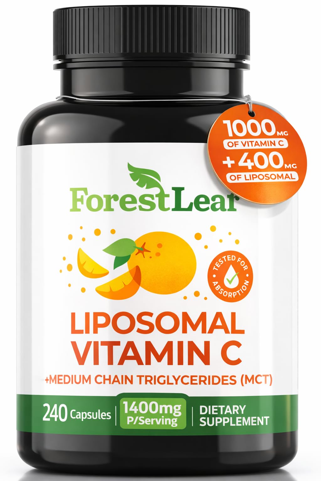 ForestLeaf Liposomal Vitamin C 1400mg Capsules | High Dose Vitamin C Liposomal Supplement w Coconut Oil Fatty Acids | Fast Absorption | Immune Support, Antioxidant, - dailyvitalstore