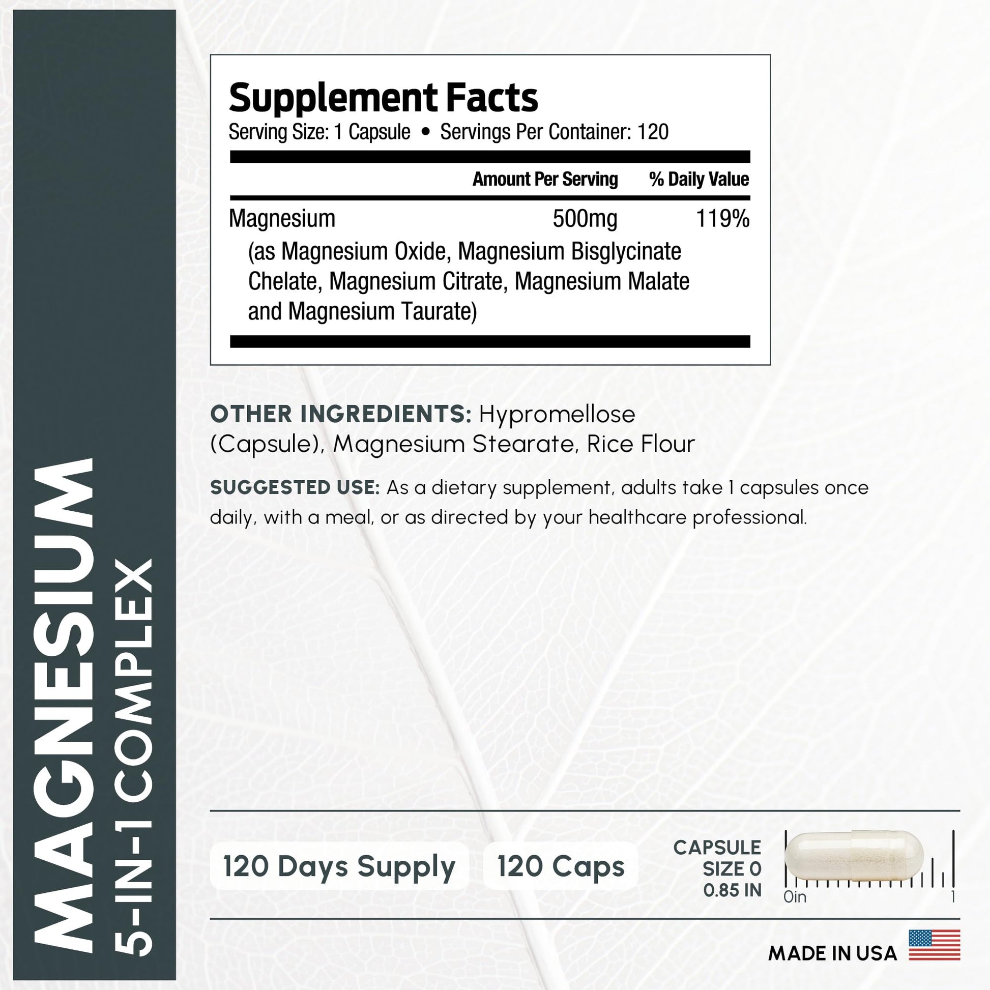 ForestLeaf Magnesium Complex for Women and Men - 500mg Magnesium Supplement for Sleep - 5-in-1 Chelated Magnesium Citrate, Bisglycinate, Malate, Taurate, Oxide (120 Ct) - dailyvitalstore
