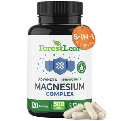 ForestLeaf Magnesium Complex for Women and Men - 500mg Magnesium Supplement for Sleep - 5-in-1 Chelated Magnesium Citrate, Bisglycinate, Malate, Taurate, Oxide (120 Ct) - dailyvitalstore
