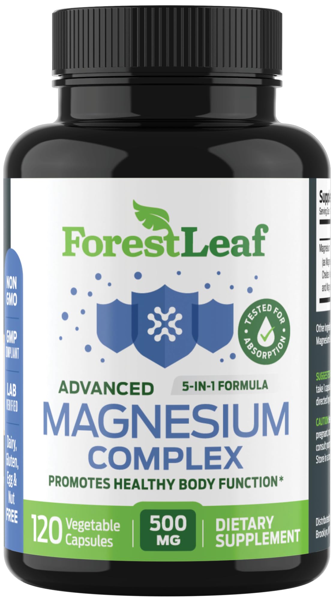 ForestLeaf Magnesium Complex for Women and Men - 500mg Magnesium Supplement for Sleep - 5-in-1 Chelated Magnesium Citrate, Bisglycinate, Malate, Taurate, Oxide (120 Ct) - dailyvitalstore