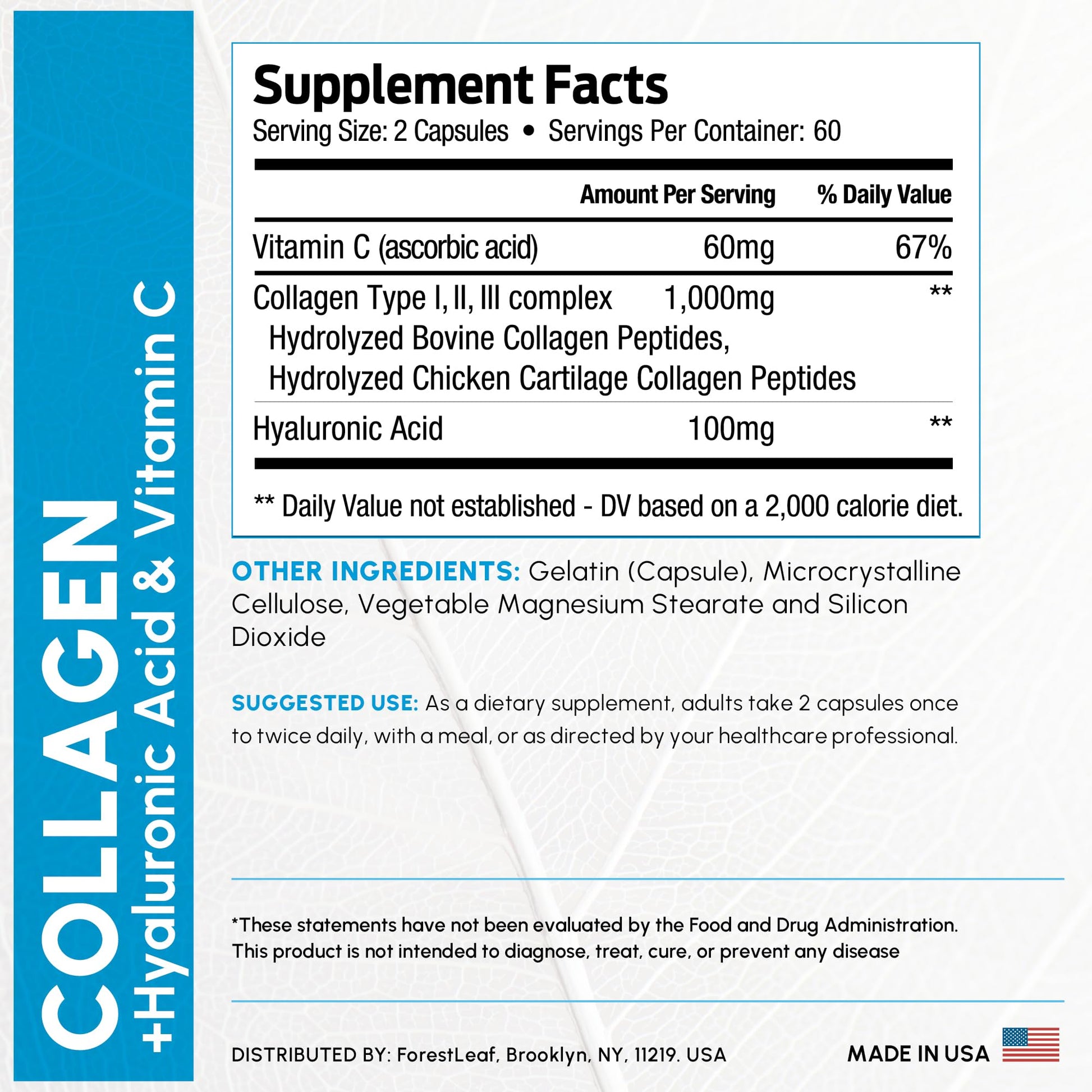 ForestLeaf Multi Collagen Pills with Hyaluronic Acid + Vitamin C | Hydrolyzed Collagen Supplements for Women or Men | Multi Collagen Capsules Peptides for Skin, Wrinkles, 120 Caps - dailyvitalstore