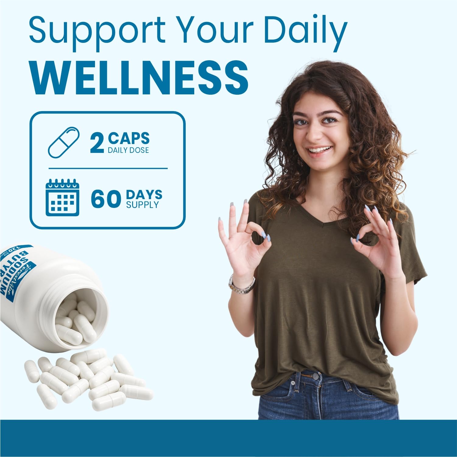 ForestVibe Sodium Butyrate Supplement 1200mg, Yielding 960mg Butyric Acid, 120 Vegan Capsules, 2 Month Supply, Non-GMO - dailyvitalstore
