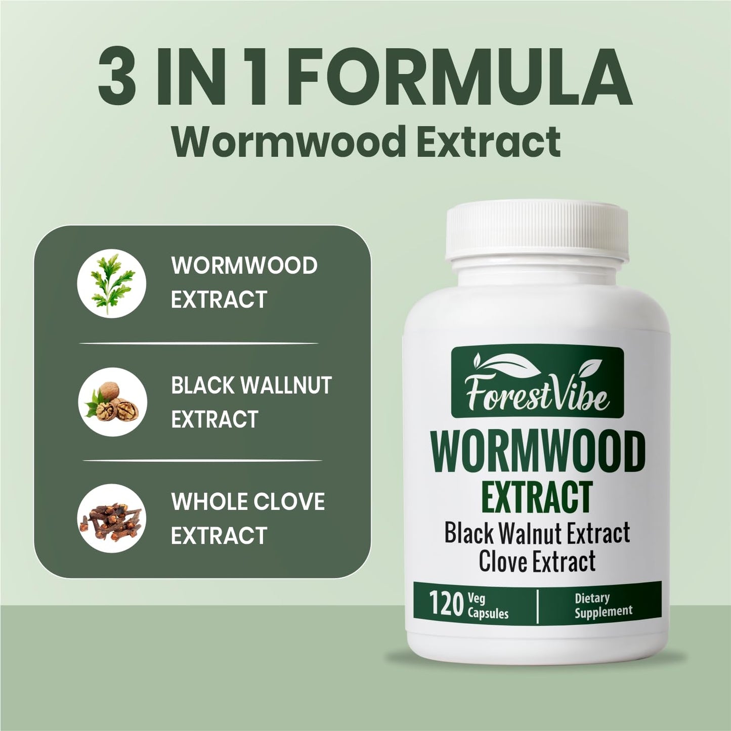 ForestVibe Wormwood Complex with Black Walnut & Clove, 3-in-1 Herbal Blend, Sweet Wormwood Extract Capsules, 120 Vegan Capsules, 2 Month Supply, Non-GMO & Gluten Free Supplement - dailyvitalstore