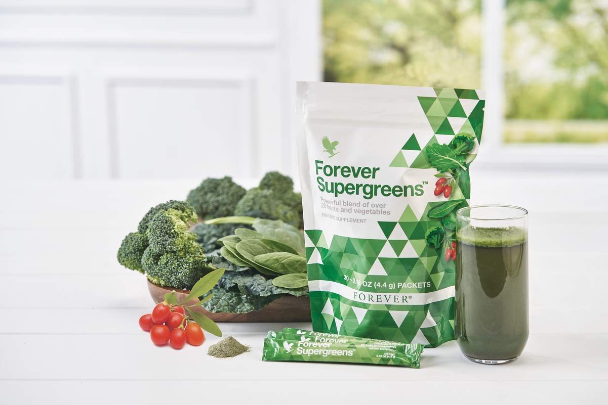 Forever Living - Forever Supergreens - Blend for Your Active Lifestyle - Supercharge Your Day w/Over 20 Powerful Greens and Superfoods. - 30 Packets - dailyvitalstore