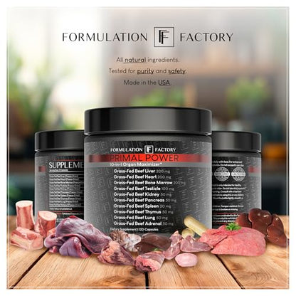 Formulation Factory Beef Liver Capsules - 10-in-1 Primal Powder Beef Organ Supplement for Men & Women with Bone Marrow & Beef Testicle - Grass Fed Ancestral Health - 120 Capsules, 2 Month Supply - dailyvitalstore