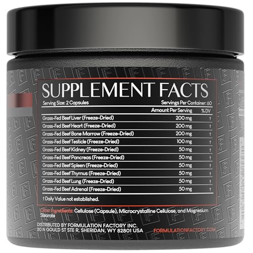 Formulation Factory Beef Liver Capsules - 10-in-1 Primal Powder Beef Organ Supplement for Men & Women with Bone Marrow & Beef Testicle - Grass Fed Ancestral Health - 120 Capsules, 2 Month Supply - dailyvitalstore
