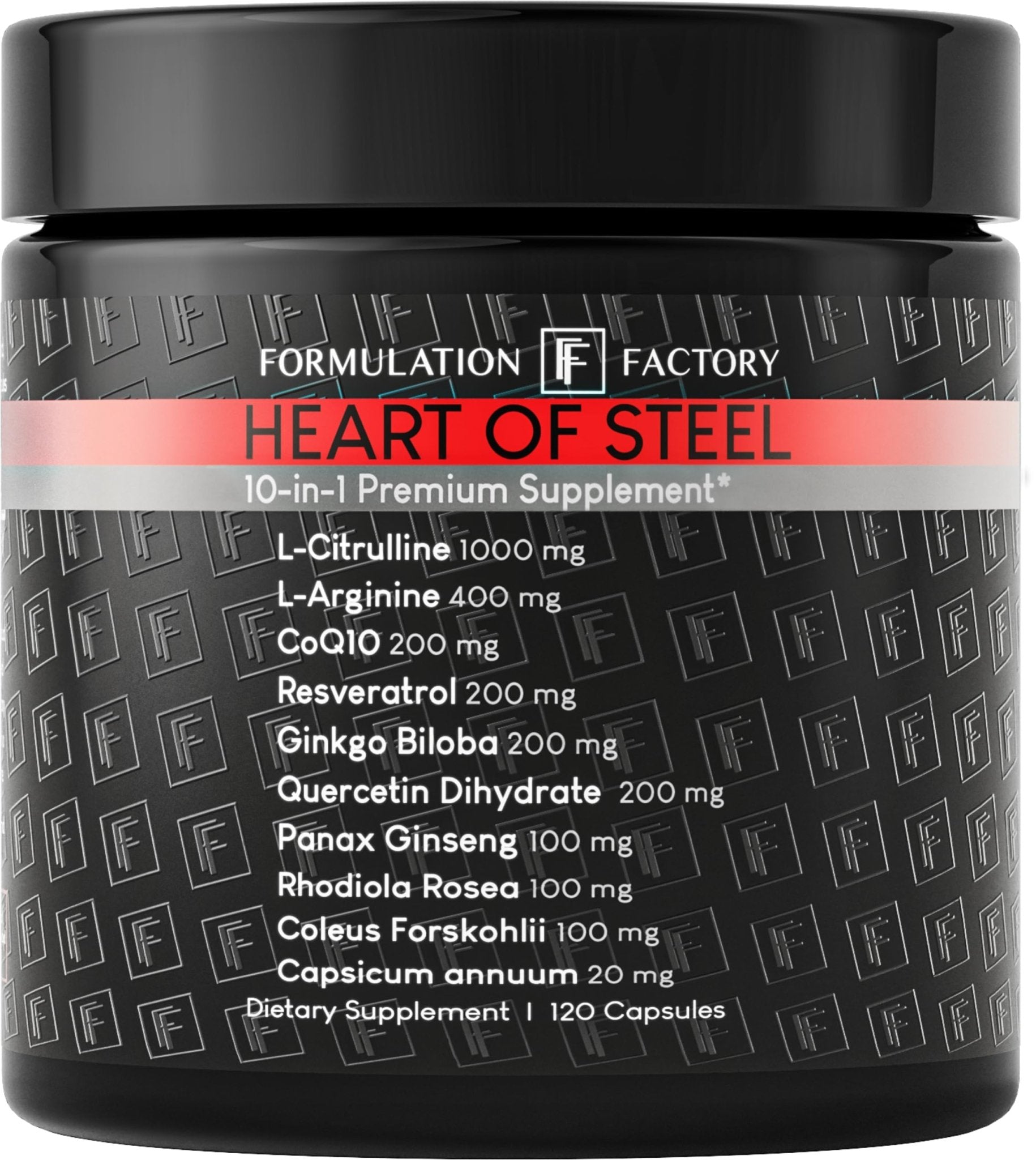 Formulation Factory Heart of Steel - L-Citrulline 1000mg with L-Arginine, CoQ10, Resveratrol, Ginkgo Biloba, Quercetin, Ginseng & Rhodiola - dailyvitalstore