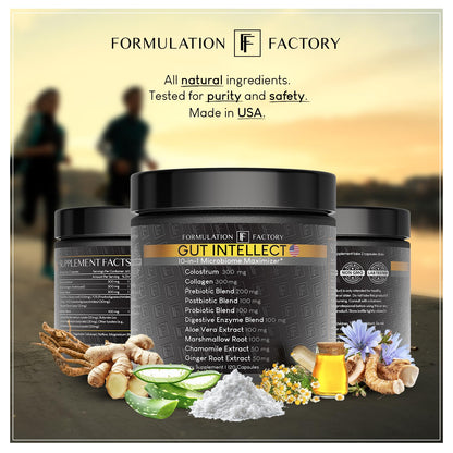 Formulation Factory Probiotics for Women & Men - Gut Intellect 10-in-1 Digestive Enzymes with Prebiotics and Postbiotics - Total Gut Health Supplement - 120 Capsules, 2 Month Supply - dailyvitalstore